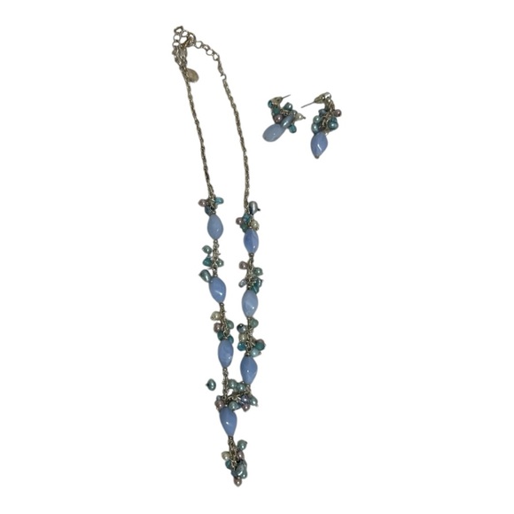 Jewelry - Beaded Earring and Necklace Set Women's Silver Tone/Light Blue
